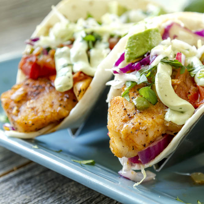 Fish Tacos with Blue Moon Hatch Chile Sauce